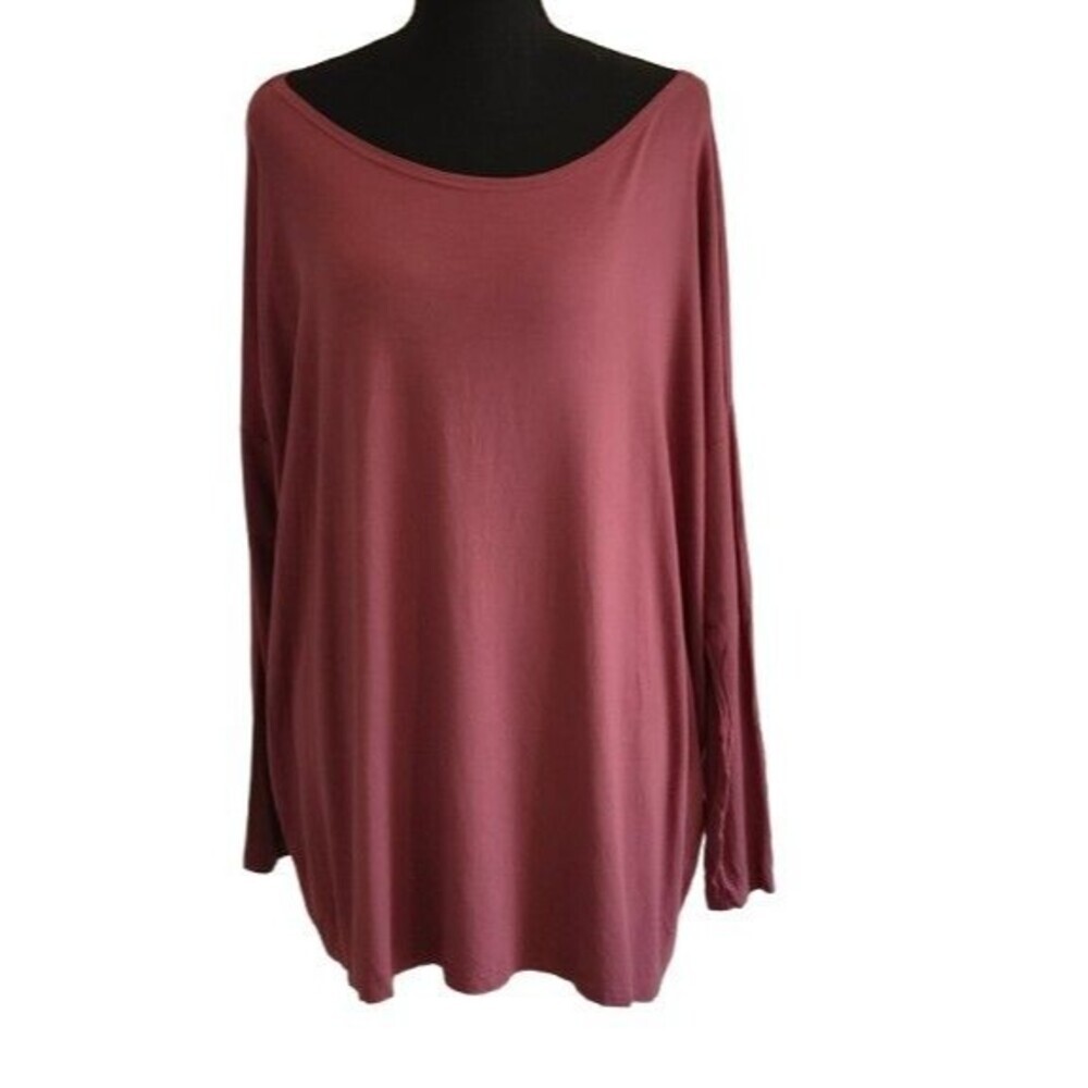 PIKO Bamboo Spandex Slouchy Oversized Boatneck Top Dusty Rose Mauve Medium